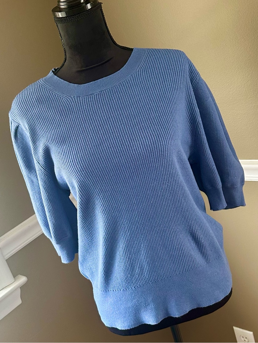 Terra & Sky Dusty Blue Ribbed Crewneck Sweater